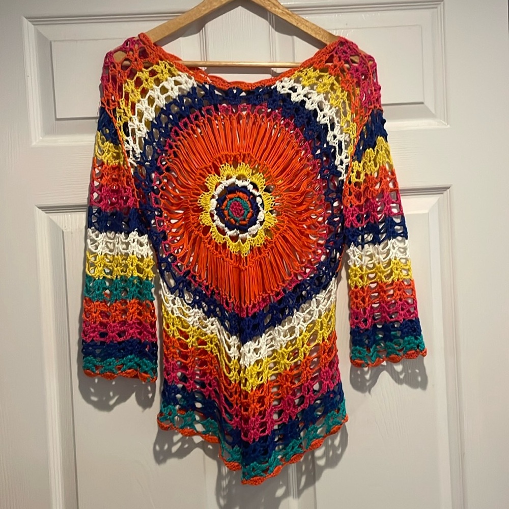 AILUNSNIKA Sexy Women See Through Rainbow Knitted Dress Crochet